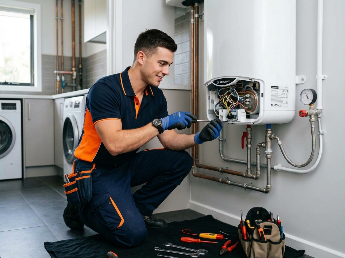 Técnico reparando termo eléctrico
